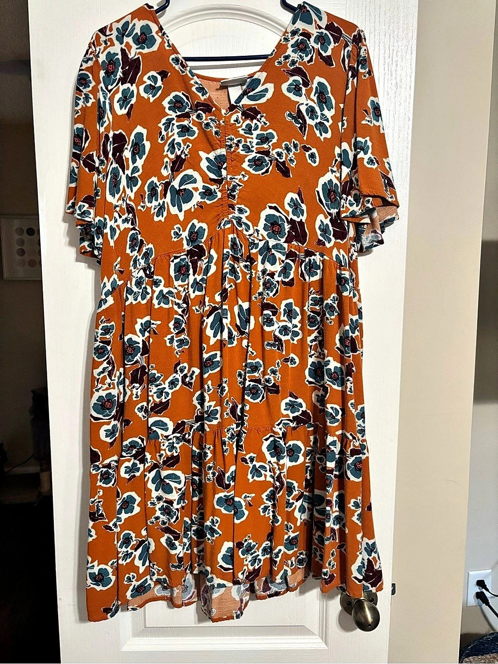 AVA & VIV Floral Midi Dress Orange & Blue Size 1X Like New